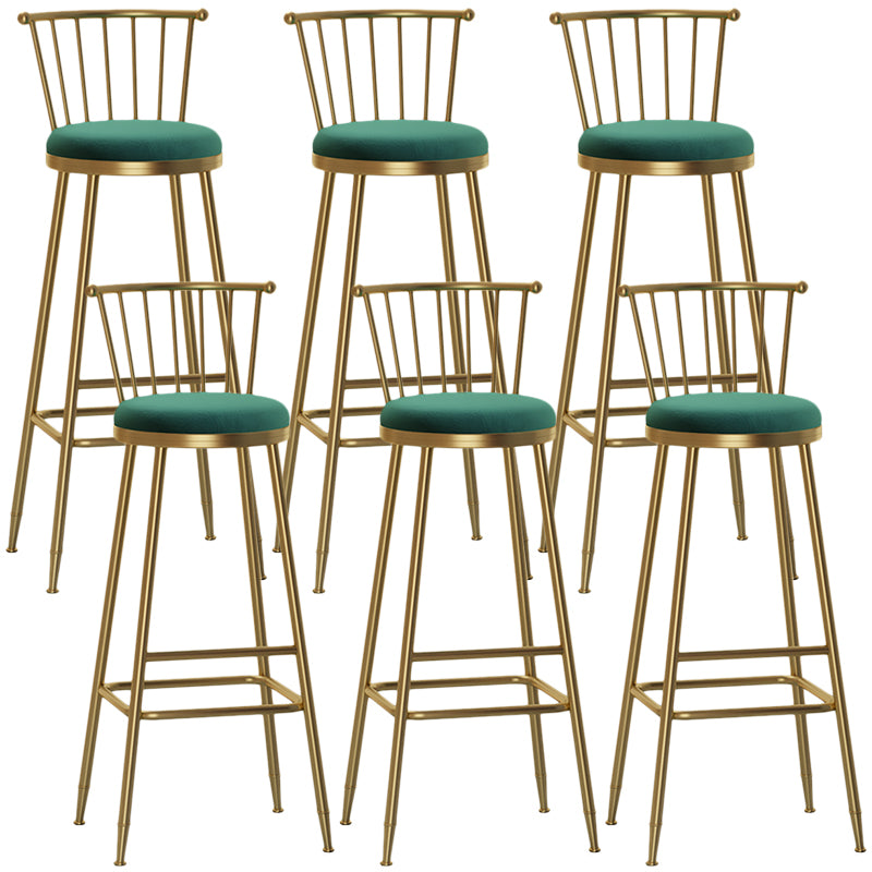 Nordic Armless Backrest Counter Stool Iron Dessert Shop Bar Stool with Pedal and Cushion Green 6 Piece Set Bar Stool(33"H) Clearhalo 'Bar Furniture' 'Bar Stools' 'bar_stools' 'furn' 'furn_bar_stools' 'Furniture' 'Kitchen & Dining Furniture' 5102369