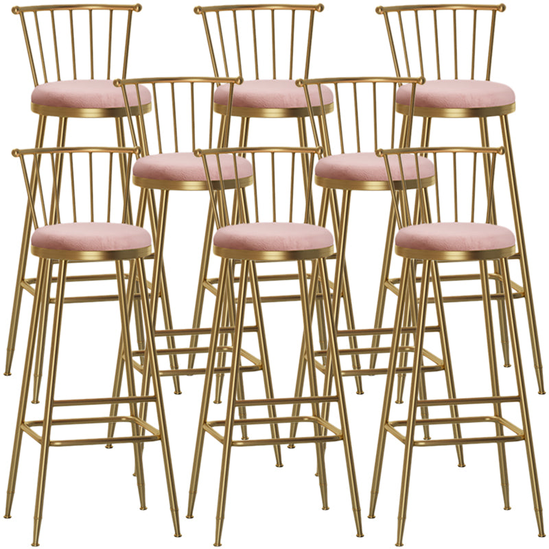 Nordic Armless Backrest Counter Stool Iron Dessert Shop Bar Stool with Pedal and Cushion Pink 8 Piece Set Bar Stool(33"H) Clearhalo 'Bar Furniture' 'Bar Stools' 'bar_stools' 'furn' 'furn_bar_stools' 'Furniture' 'Kitchen & Dining Furniture' 5102371
