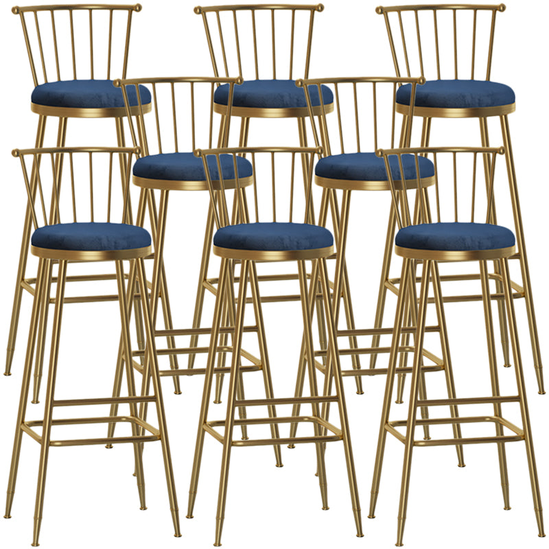 Nordic Armless Backrest Counter Stool Iron Dessert Shop Bar Stool with Pedal and Cushion Blue 8 Piece Set Bar Stool(33"H) Clearhalo 'Bar Furniture' 'Bar Stools' 'bar_stools' 'furn' 'furn_bar_stools' 'Furniture' 'Kitchen & Dining Furniture' 5102372