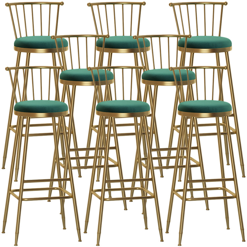 Nordic Armless Backrest Counter Stool Iron Dessert Shop Bar Stool with Pedal and Cushion Green 8 Piece Set Bar Stool(33"H) Clearhalo 'Bar Furniture' 'Bar Stools' 'bar_stools' 'furn' 'furn_bar_stools' 'Furniture' 'Kitchen & Dining Furniture' 5102373
