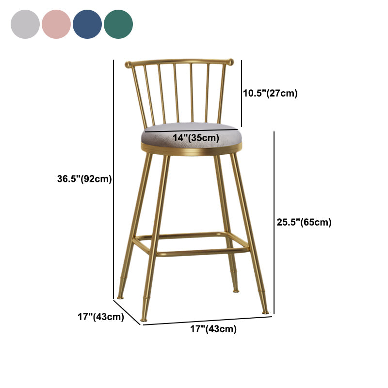 Nordic Armless Backrest Counter Stool Iron Dessert Shop Bar Stool with Pedal and Cushion Clearhalo 'Bar Furniture' 'Bar Stools' 'bar_stools' 'furn' 'furn_bar_stools' 'Furniture' 'Kitchen & Dining Furniture' 5102376