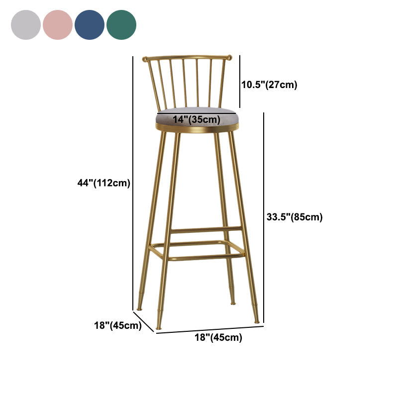 Nordic Armless Backrest Counter Stool Iron Dessert Shop Bar Stool with Pedal and Cushion Clearhalo 'Bar Furniture' 'Bar Stools' 'bar_stools' 'furn' 'furn_bar_stools' 'Furniture' 'Kitchen & Dining Furniture' 5102378