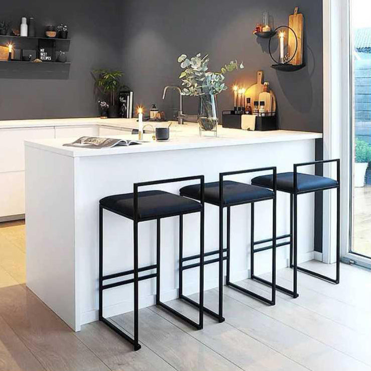 Modern Armless Backrest Counter Stool Iron Cafe Bar Stool with Velvet Cushion and Pedal Clearhalo 'Bar Furniture' 'Bar Stools' 'bar_stools' 'furn' 'furn_bar_stools' 'furniture_bar_stools' 'Kitchen & Dining Furniture' 'kitchen&dining_furn' 'kitchen' 'kitchen_furn' Furniture' 5102379
