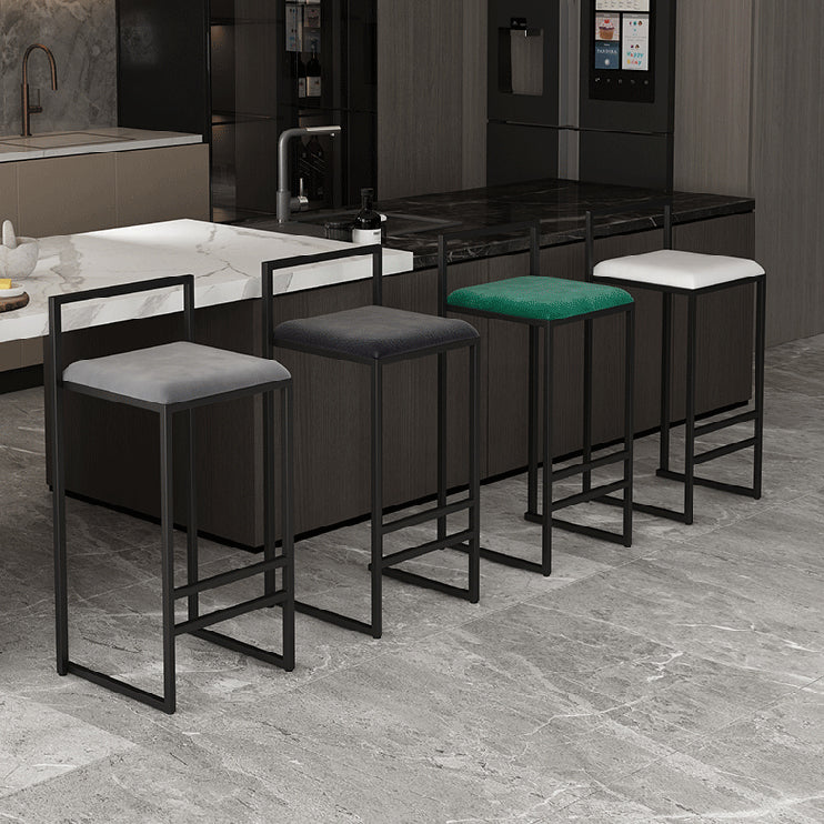 Modern Armless Backrest Counter Stool Iron Cafe Bar Stool with Velvet Cushion and Pedal Clearhalo 'Bar Furniture' 'Bar Stools' 'bar_stools' 'furn' 'furn_bar_stools' 'furniture_bar_stools' 'Kitchen & Dining Furniture' 'kitchen&dining_furn' 'kitchen' 'kitchen_furn' Furniture' 5102386