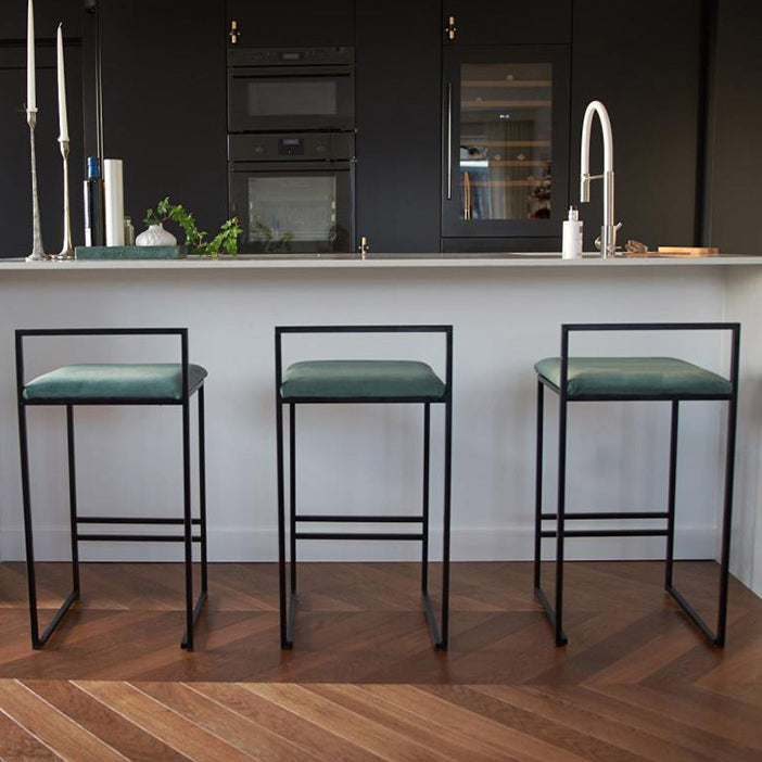 Modern Armless Backrest Counter Stool Iron Cafe Bar Stool with Velvet Cushion and Pedal Clearhalo 'Bar Furniture' 'Bar Stools' 'bar_stools' 'furn' 'furn_bar_stools' 'furniture_bar_stools' 'Kitchen & Dining Furniture' 'kitchen&dining_furn' 'kitchen' 'kitchen_furn' Furniture' 5102408