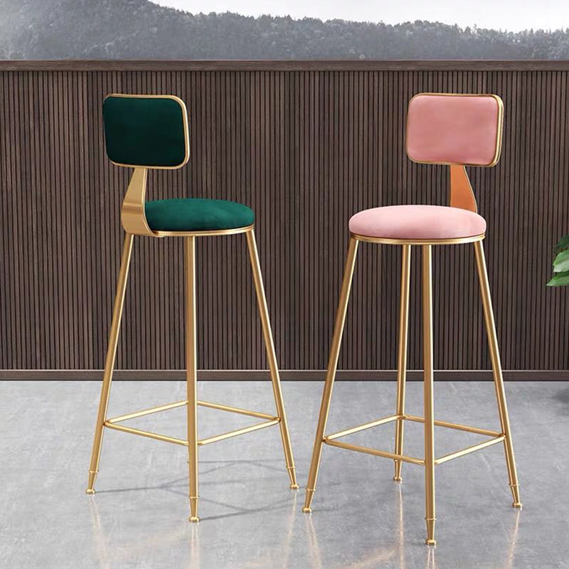 Nordic Backrest Armless Counter Stool Iron Dessert Shop Bar Stool with Cushion and Pedal