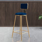 Nordic Backrest Armless Counter Stool Iron Dessert Shop Bar Stool with Cushion and Pedal