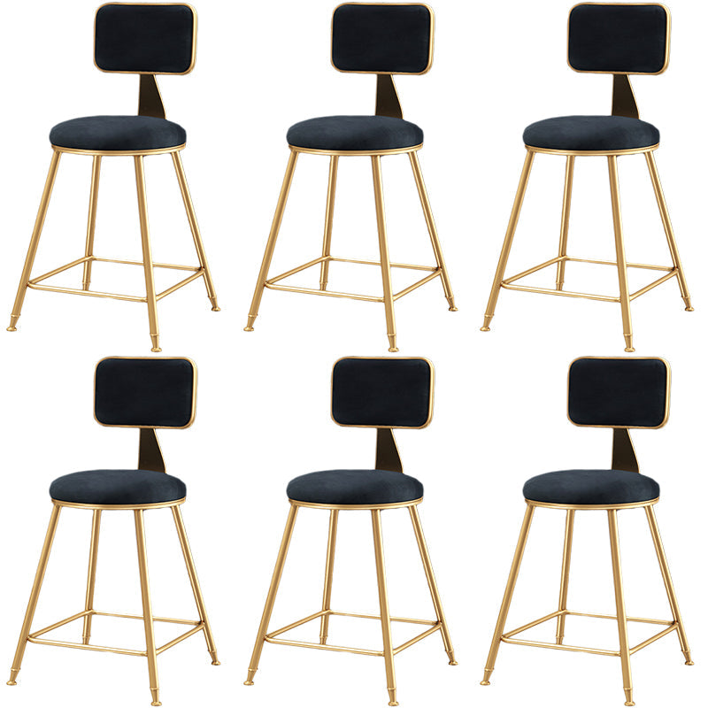 Nordic Backrest Armless Counter Stool Iron Dessert Shop Bar Stool with Cushion and Pedal