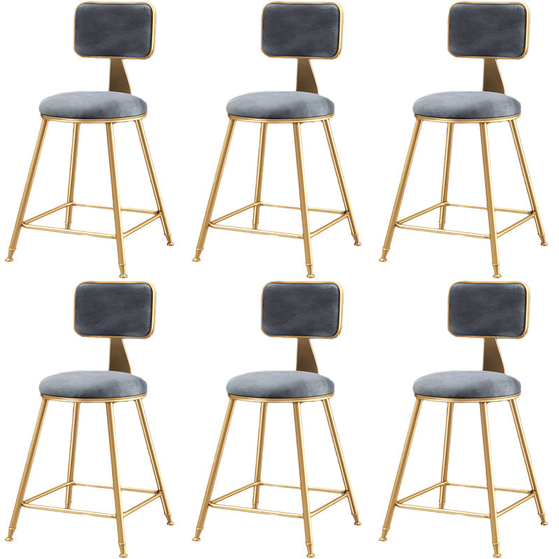 Nordic Backrest Armless Counter Stool Iron Dessert Shop Bar Stool with Cushion and Pedal