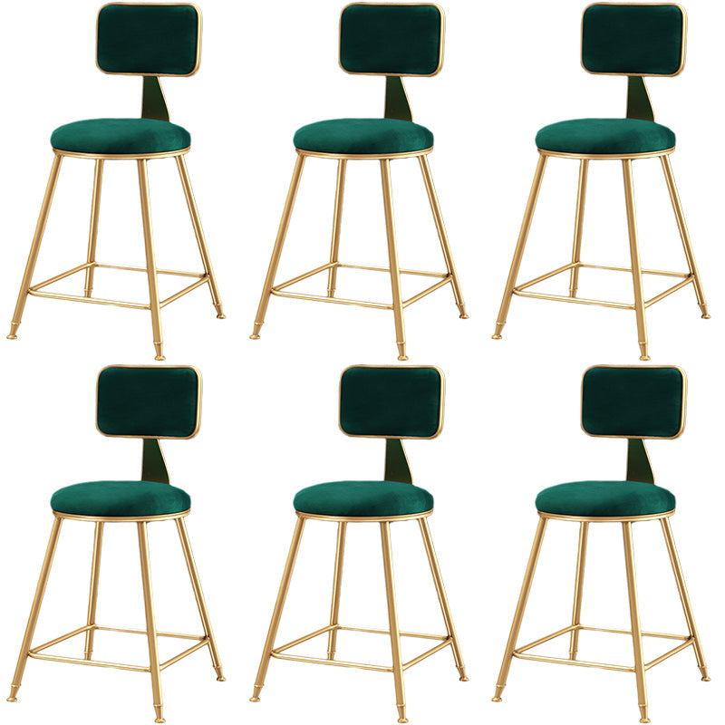 Nordic Backrest Armless Counter Stool Iron Dessert Shop Bar Stool with Cushion and Pedal