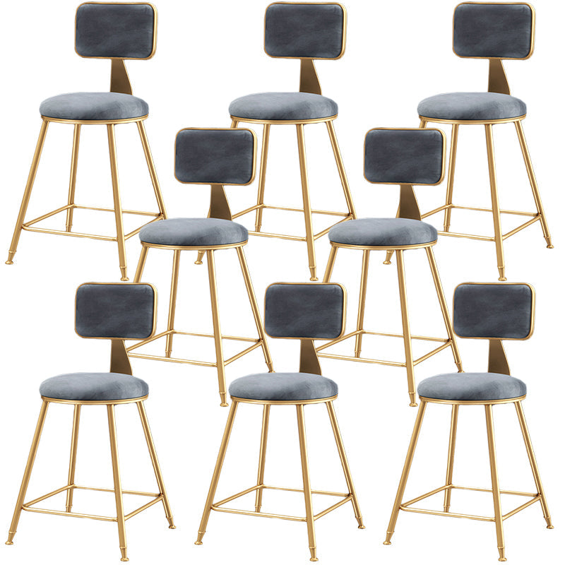 Nordic Backrest Armless Counter Stool Iron Dessert Shop Bar Stool with Cushion and Pedal