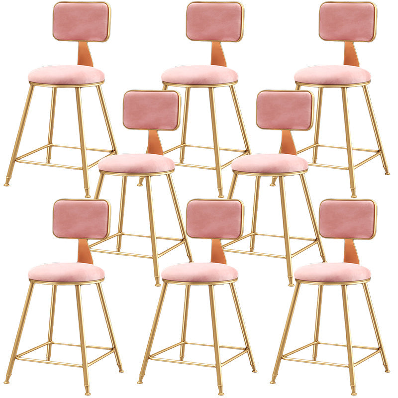 Nordic Backrest Armless Counter Stool Iron Dessert Shop Bar Stool with Cushion and Pedal