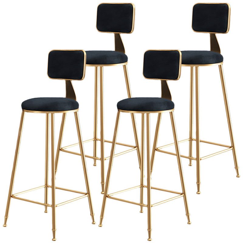 Nordic Backrest Armless Counter Stool Iron Dessert Shop Bar Stool with Cushion and Pedal