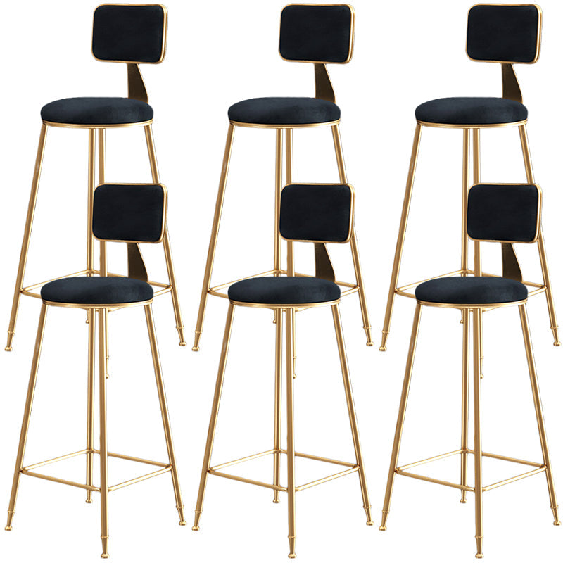 Nordic Backrest Armless Counter Stool Iron Dessert Shop Bar Stool with Cushion and Pedal