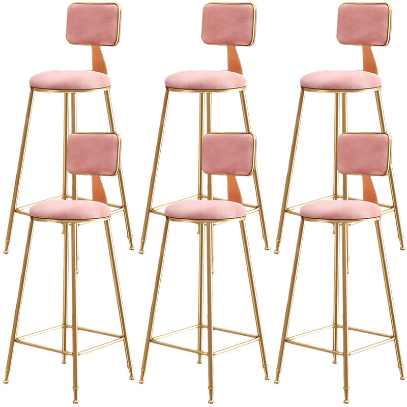 Nordic Backrest Armless Counter Stool Iron Dessert Shop Bar Stool with Cushion and Pedal