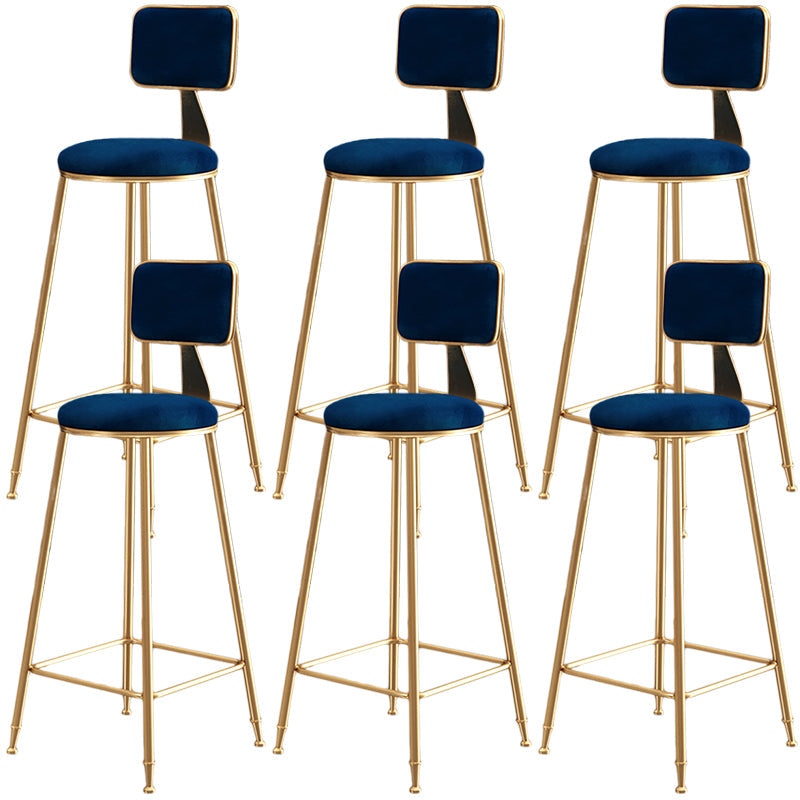 Nordic Backrest Armless Counter Stool Iron Dessert Shop Bar Stool with Cushion and Pedal