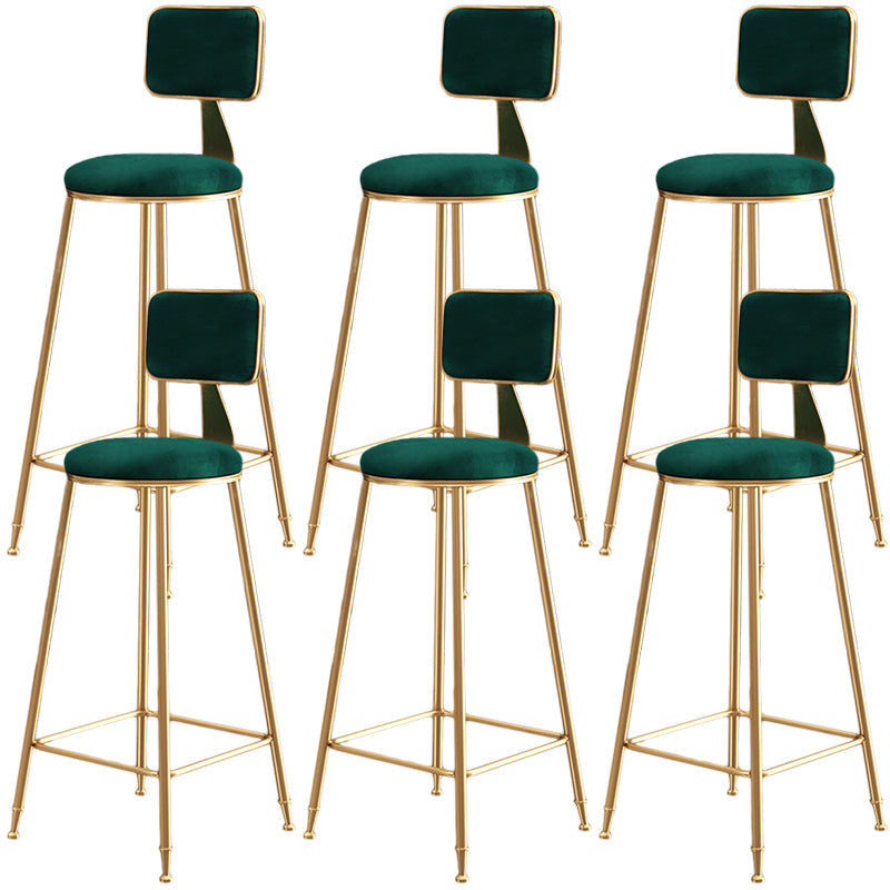 Nordic Backrest Armless Counter Stool Iron Dessert Shop Bar Stool with Cushion and Pedal