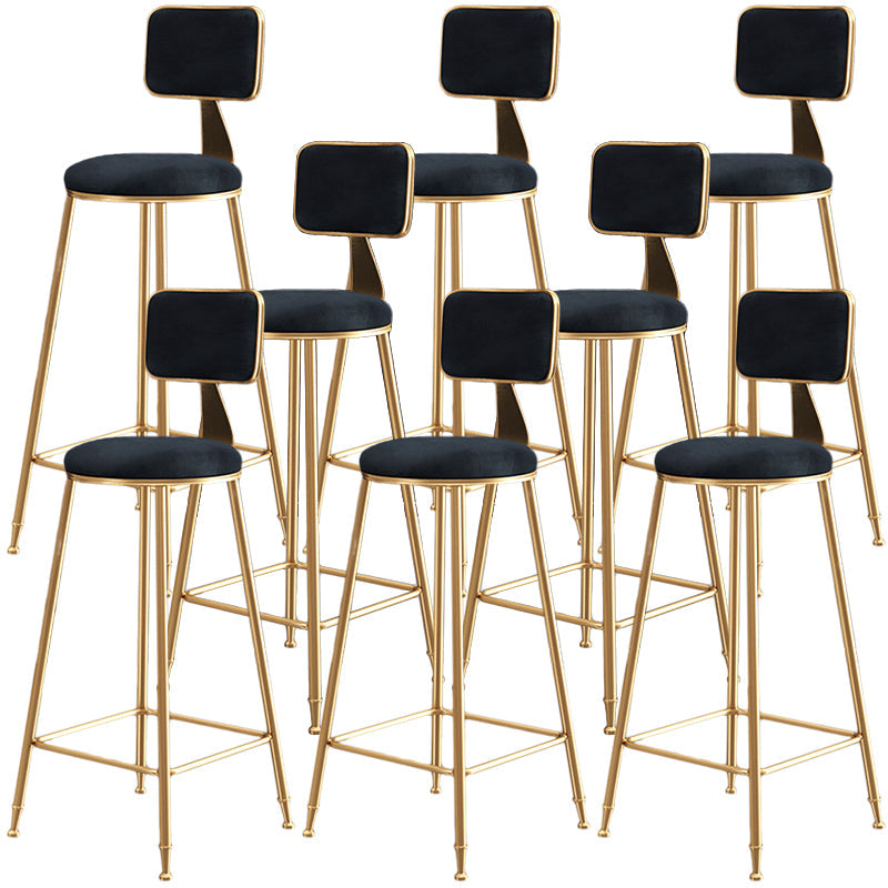 Nordic Backrest Armless Counter Stool Iron Dessert Shop Bar Stool with Cushion and Pedal