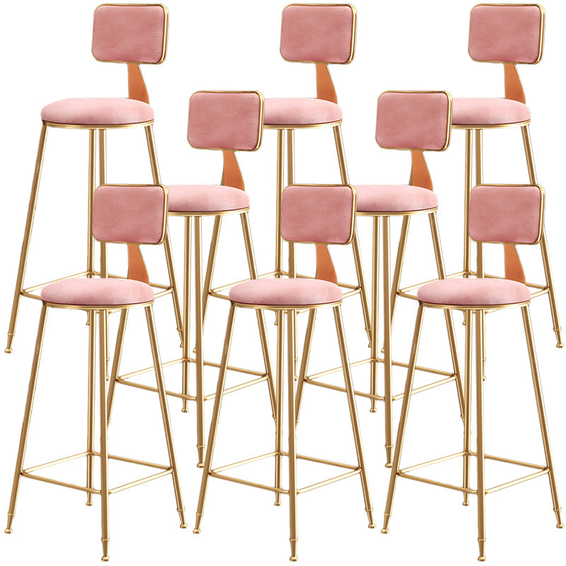 Nordic Backrest Armless Counter Stool Iron Dessert Shop Bar Stool with Cushion and Pedal