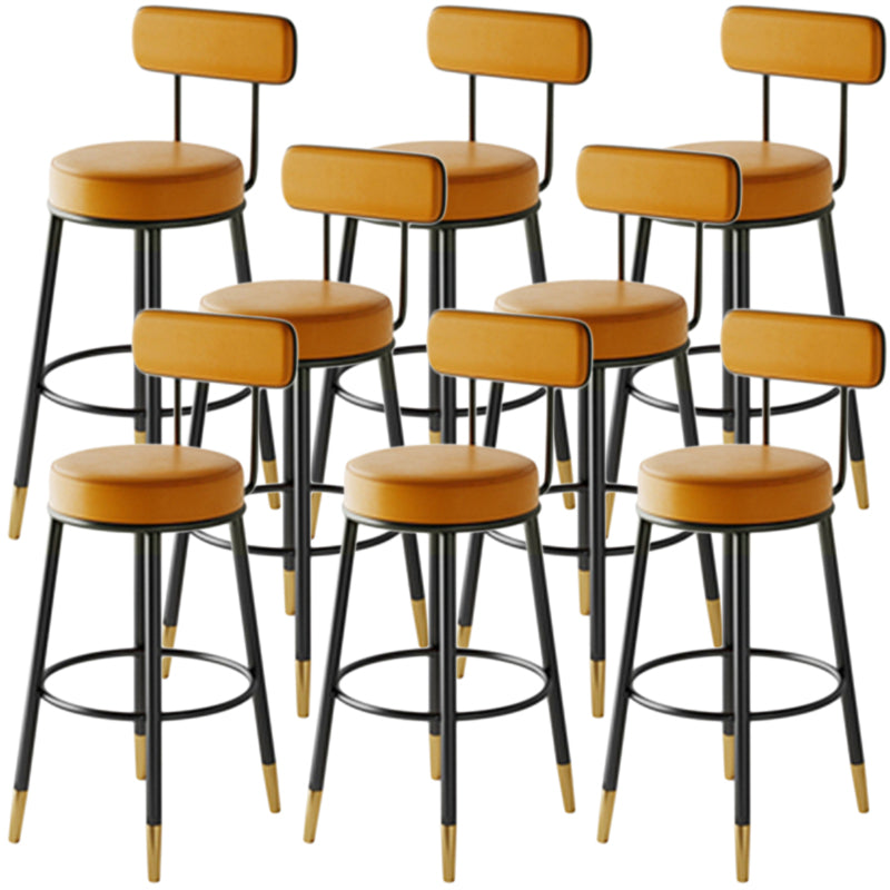 Nordic Style Backrest Counter Stool Iron Cafe Bar Stool with Leather Cushion and Pedal Orange 8 Piece Set Clearhalo 'Bar Furniture' 'Bar Stools' 'bar_stools' 'furn' 'furn_bar_stools' 'Furniture' 'Kitchen & Dining Furniture' 5102637
