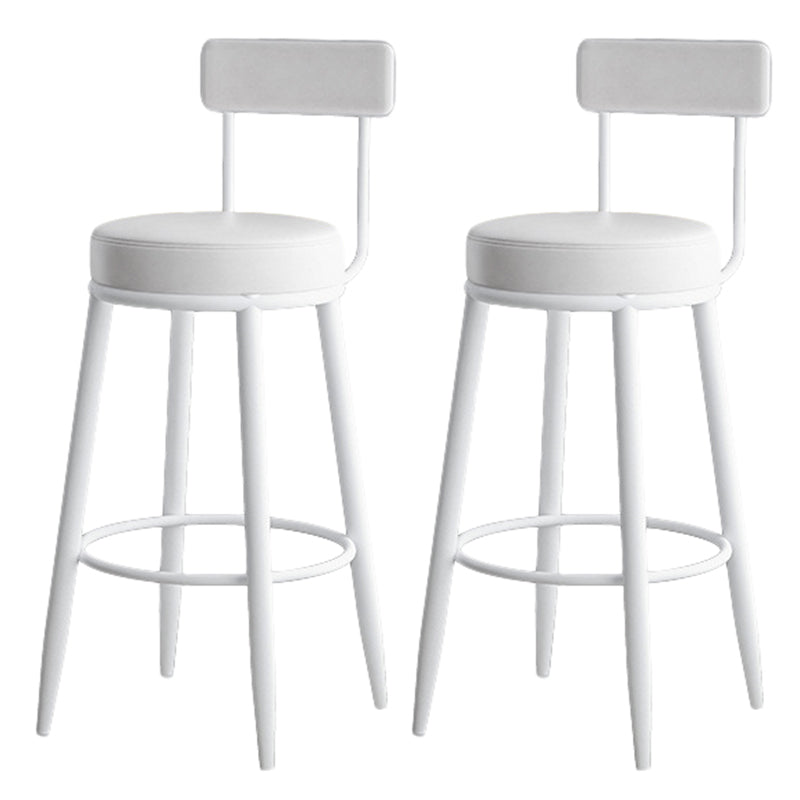 Nordic Style Backrest Counter Stool Iron Cafe Bar Stool with Leather Cushion and Pedal Gloss White 2 Piece Set Clearhalo 'Bar Furniture' 'Bar Stools' 'bar_stools' 'furn' 'furn_bar_stools' 'Furniture' 'Kitchen & Dining Furniture' 5102640