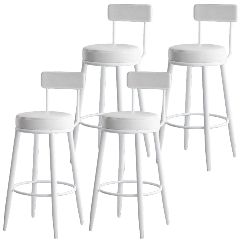 Nordic Style Backrest Counter Stool Iron Cafe Bar Stool with Leather Cushion and Pedal Gloss White 4 Piece Set Clearhalo 'Bar Furniture' 'Bar Stools' 'bar_stools' 'furn' 'furn_bar_stools' 'Furniture' 'Kitchen & Dining Furniture' 5102641