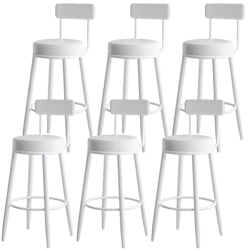 Nordic Style Backrest Counter Stool Iron Cafe Bar Stool with Leather Cushion and Pedal Gloss White 6 Piece Set Clearhalo 'Bar Furniture' 'Bar Stools' 'bar_stools' 'furn' 'furn_bar_stools' 'Furniture' 'Kitchen & Dining Furniture' 5102644