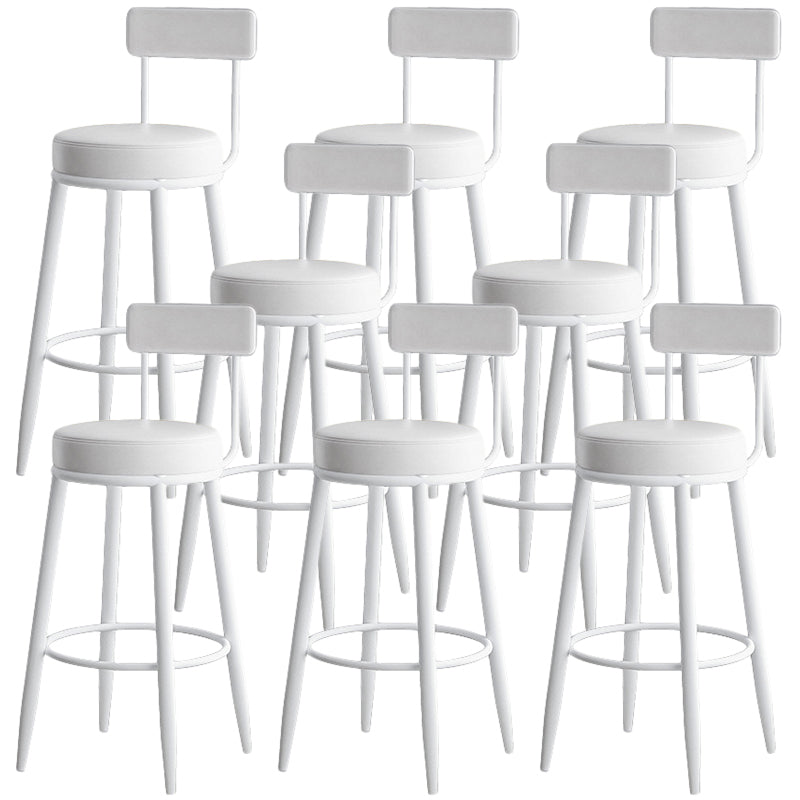 Nordic Style Backrest Counter Stool Iron Cafe Bar Stool with Leather Cushion and Pedal Gloss White 8 Piece Set Clearhalo 'Bar Furniture' 'Bar Stools' 'bar_stools' 'furn' 'furn_bar_stools' 'Furniture' 'Kitchen & Dining Furniture' 5102645