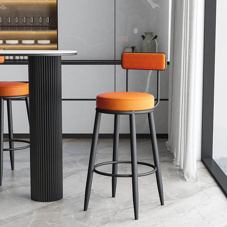 Nordic Style Backrest Counter Stool Iron Cafe Bar Stool with Leather Cushion and Pedal Clearhalo 'Bar Furniture' 'Bar Stools' 'bar_stools' 'furn' 'furn_bar_stools' 'Furniture' 'Kitchen & Dining Furniture' 5102646