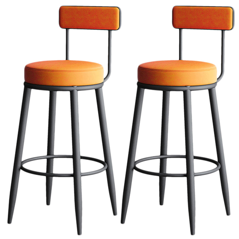 Nordic Style Backrest Counter Stool Iron Cafe Bar Stool with Leather Cushion and Pedal Orange 2 Piece Set Clearhalo 'Bar Furniture' 'Bar Stools' 'bar_stools' 'furn' 'furn_bar_stools' 'Furniture' 'Kitchen & Dining Furniture' 5102647