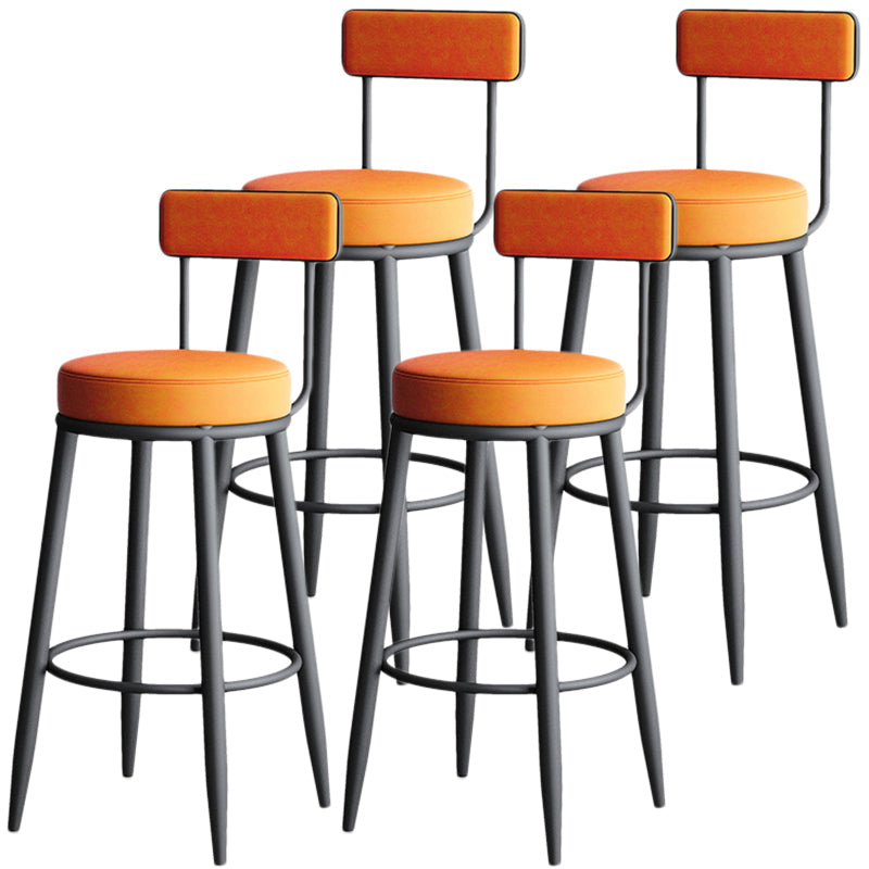 Nordic Style Backrest Counter Stool Iron Cafe Bar Stool with Leather Cushion and Pedal Orange 4 Piece Set Clearhalo 'Bar Furniture' 'Bar Stools' 'bar_stools' 'furn' 'furn_bar_stools' 'Furniture' 'Kitchen & Dining Furniture' 5102649