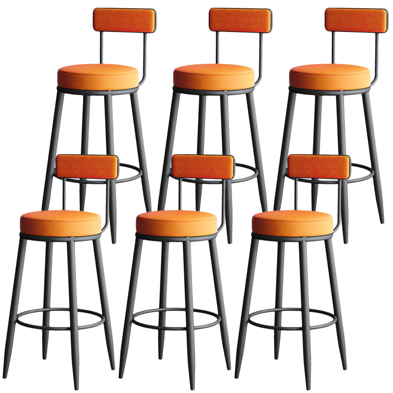 Nordic Style Backrest Counter Stool Iron Cafe Bar Stool with Leather Cushion and Pedal Orange 6 Piece Set Short Stool(18"H) Clearhalo 'Bar Furniture' 'Bar Stools' 'bar_stools' 'furn' 'furn_bar_stools' 'Furniture' 'Kitchen & Dining Furniture' 5102650