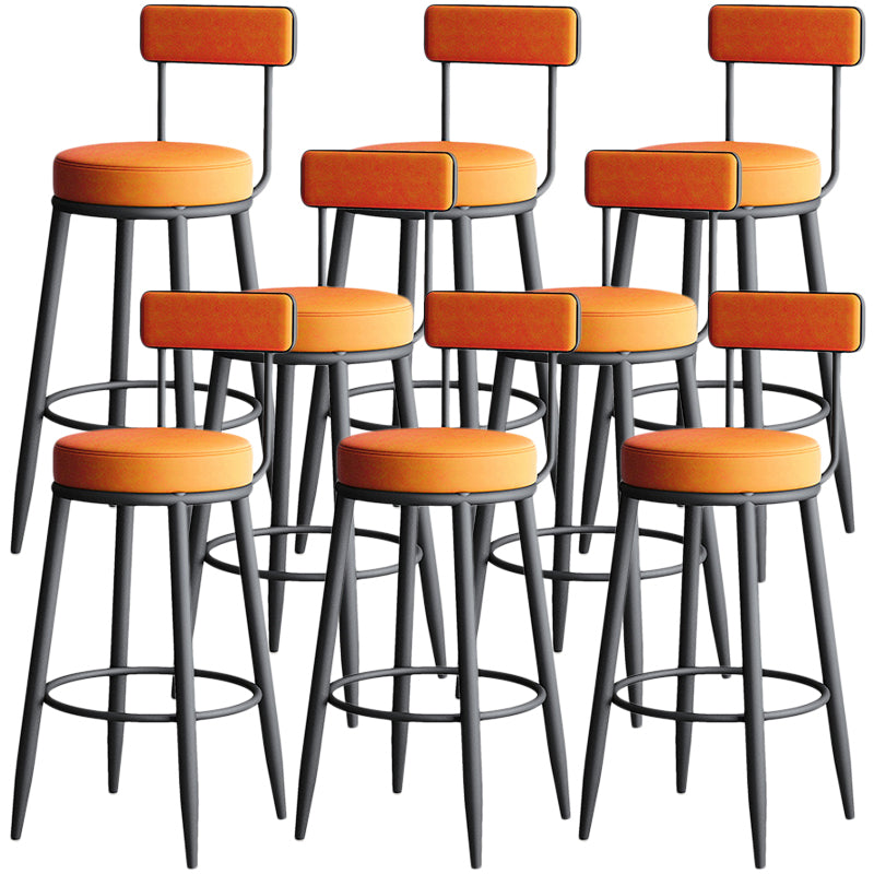Nordic Style Backrest Counter Stool Iron Cafe Bar Stool with Leather Cushion and Pedal Orange 8 Piece Set Clearhalo 'Bar Furniture' 'Bar Stools' 'bar_stools' 'furn' 'furn_bar_stools' 'Furniture' 'Kitchen & Dining Furniture' 5102651