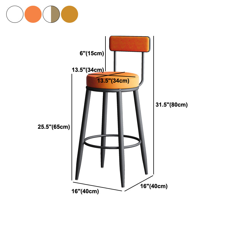 Nordic Style Backrest Counter Stool Iron Cafe Bar Stool with Leather Cushion and Pedal Clearhalo 'Bar Furniture' 'Bar Stools' 'bar_stools' 'furn' 'furn_bar_stools' 'Furniture' 'Kitchen & Dining Furniture' 5102654