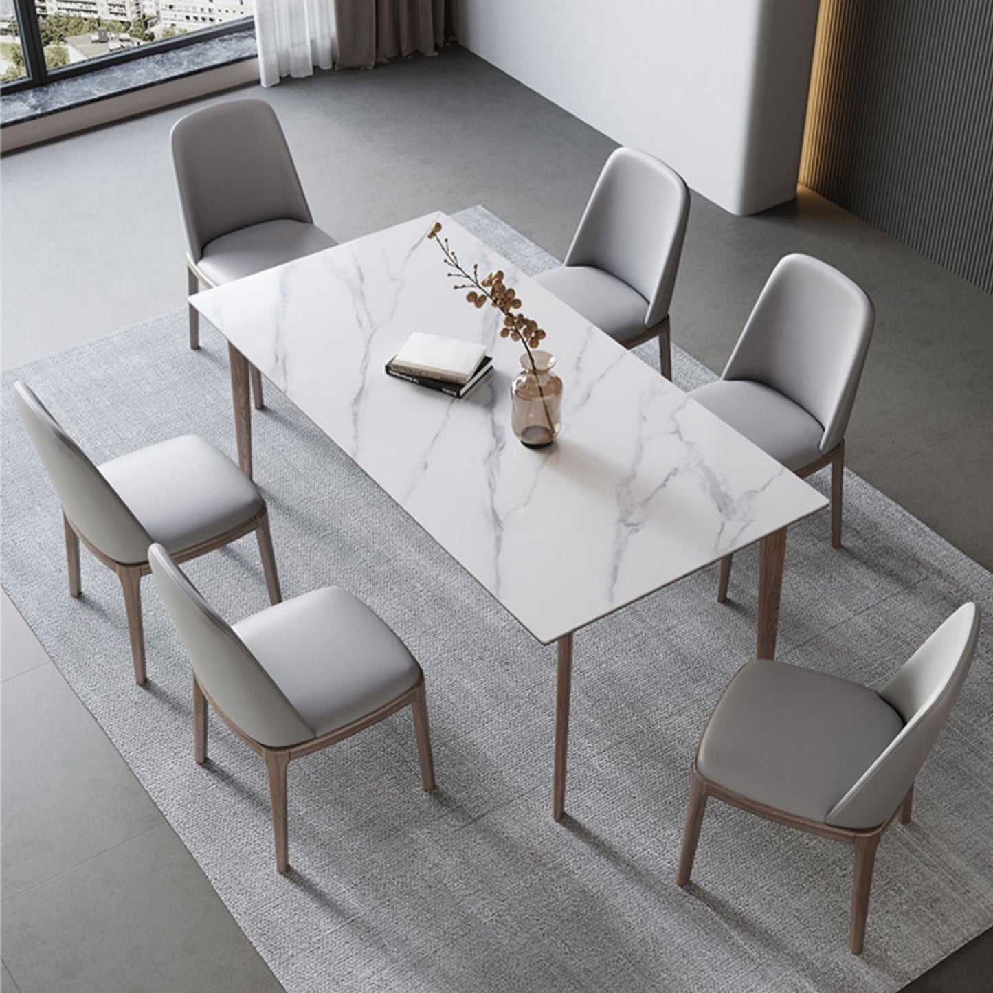 Juego de comedor de piedra sinterizada estilo diseñador, juego de mesa rectangular de 1/3/4/5/7 piezas