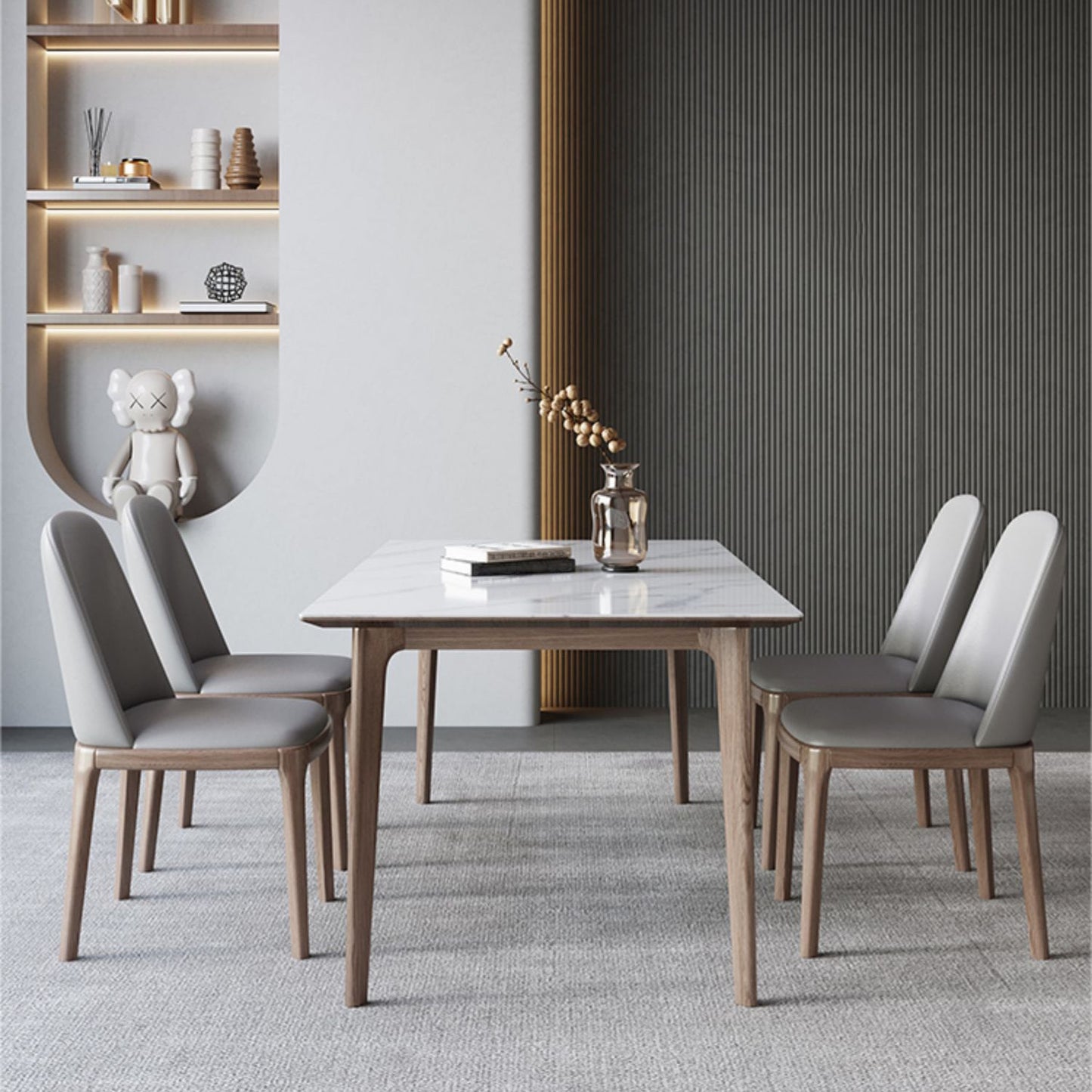 Juego de comedor de piedra sinterizada estilo diseñador, juego de mesa rectangular de 1/3/4/5/7 piezas