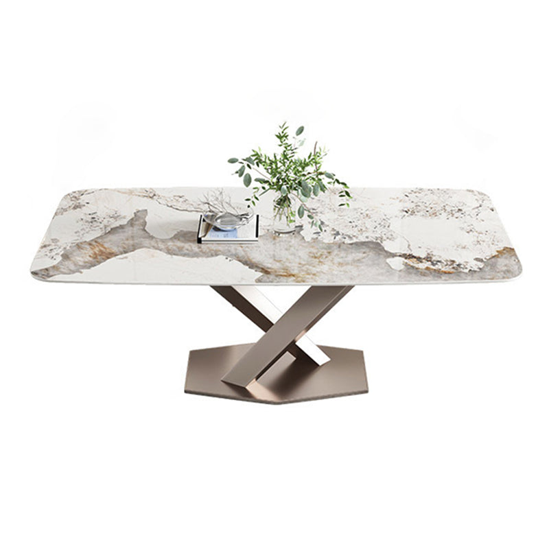 Modern Sintered Stone and Metal Dining Set Rectangle 1/2/5/7 Pieces Dining Table Set