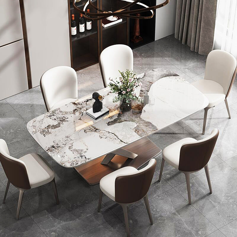 Modern Sintered Stone and Metal Dining Set Rectangle 1/2/5/7 Pieces Dining Table Set
