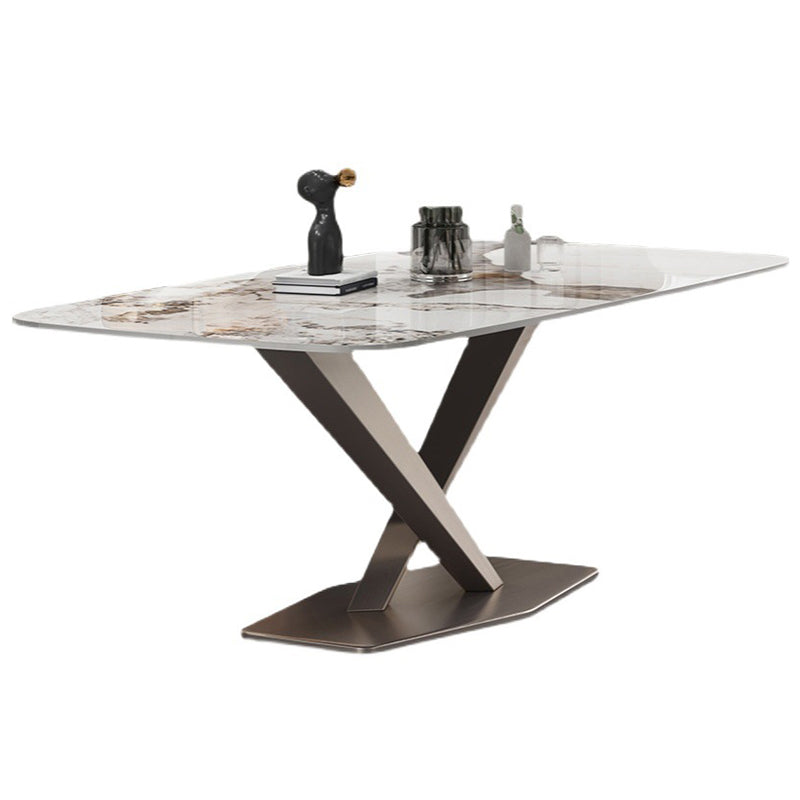 Modern Sintered Stone and Metal Dining Set Rectangle 1/2/5/7 Pieces Dining Table Set