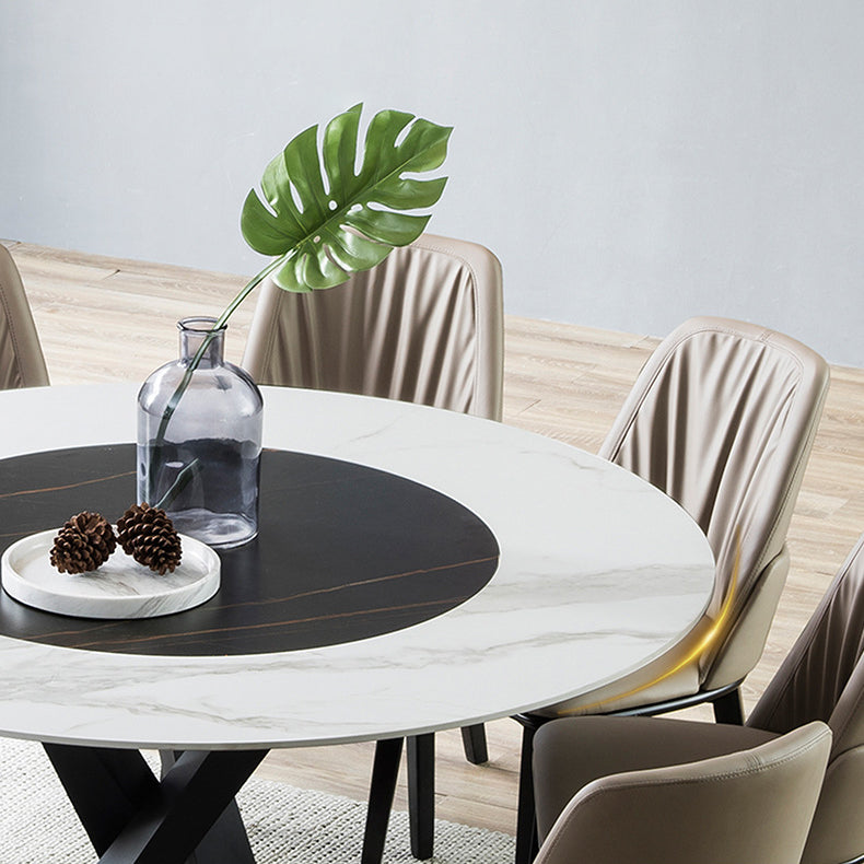 Runder Esstisch-Set aus gesintertem Stein im modernen Stil, 1/4/5/7/9-teiliges Esstisch-Set
