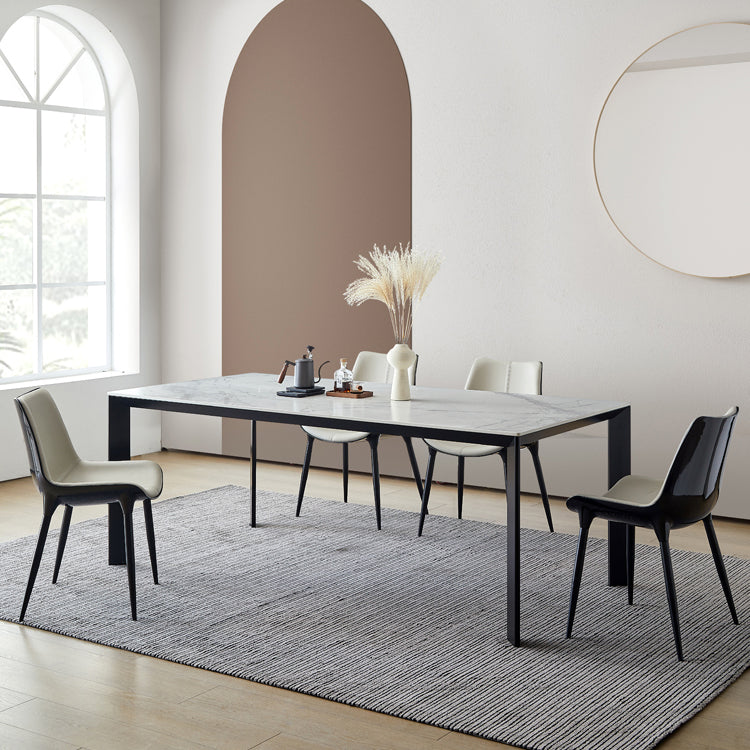 Rectangle Stone Dining Table Contemporary Metal 4 Legs Dining Table White 55.1"L x 31.5"W x 29.5"H Without Chairs Clearhalo 'Dining Tables & Seating' 'Dining Tables' 'dining_table' 'furn' 'furn_dining_table' 'Furniture' 'Kitchen & Dining Furniture' 5103006