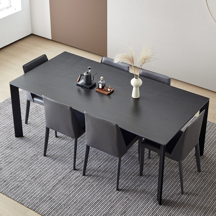Rectangle Stone Dining Table Contemporary Metal 4 Legs Dining Table Black Without Chairs Clearhalo 'Dining Tables & Seating' 'Dining Tables' 'dining_table' 'furn' 'furn_dining_table' 'Furniture' 'Kitchen & Dining Furniture' 5103008