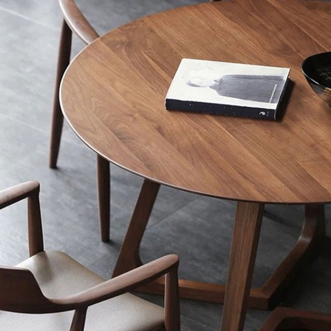 Mesa de comedor redonda moderna pino mesa de doble pedestal natural de madera sólida