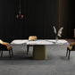 Traditional Luxury Rectangle Dining Table Stone Top Pedestal Casual Dining Table Bronze 63"L x 31.5"W x 29.5"H Without Chairs Clearhalo 'Dining Tables & Seating' 'Dining Tables' 'dining_table' 'furn' 'furn_dining_table' 'Furniture' 'Kitchen & Dining Furniture' 5103074