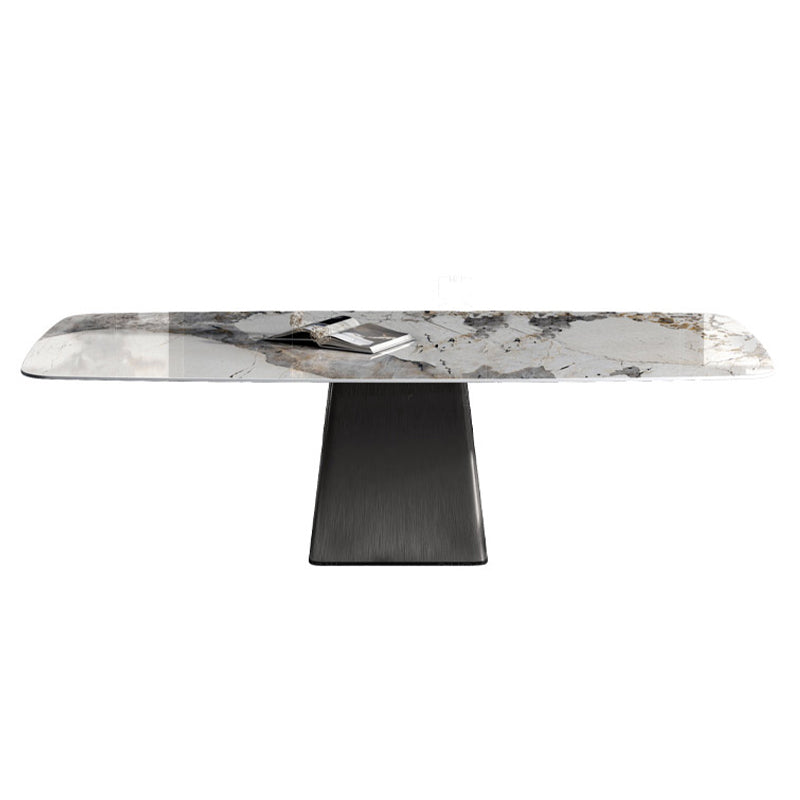 Traditional Luxury Rectangle Dining Table Stone Top Pedestal Casual Dining Table Grey Without Chairs Clearhalo 'Dining Tables & Seating' 'Dining Tables' 'dining_table' 'furn' 'furn_dining_table' 'Furniture' 'Kitchen & Dining Furniture' 5103075