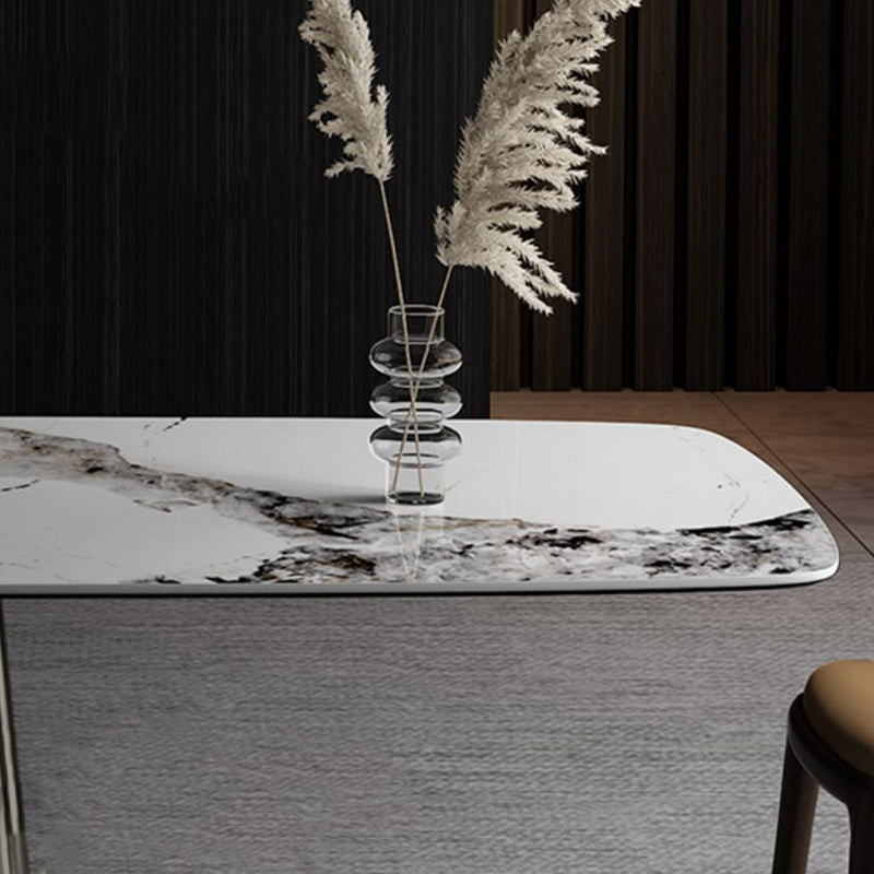 Traditional Luxury Rectangle Dining Table Stone Top Pedestal Casual Dining Table Clearhalo 'Dining Tables & Seating' 'Dining Tables' 'dining_table' 'furn' 'furn_dining_table' 'Furniture' 'Kitchen & Dining Furniture' 5103078