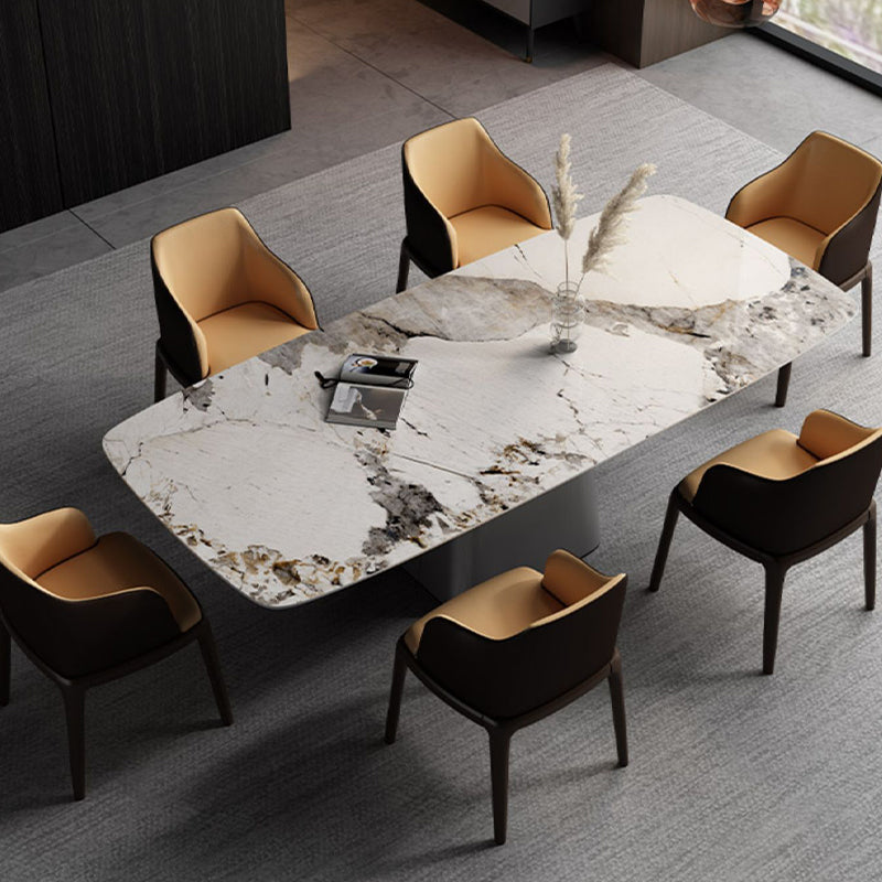 Traditional Luxury Rectangle Dining Table Stone Top Pedestal Casual Dining Table Clearhalo 'Dining Tables & Seating' 'Dining Tables' 'dining_table' 'furn' 'furn_dining_table' 'Furniture' 'Kitchen & Dining Furniture' 5103080