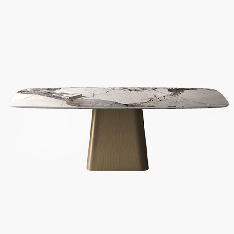 Traditional Luxury Rectangle Dining Table Stone Top Pedestal Casual Dining Table Bronze Without Chairs Clearhalo 'Dining Tables & Seating' 'Dining Tables' 'dining_table' 'furn' 'furn_dining_table' 'Furniture' 'Kitchen & Dining Furniture' 5103081