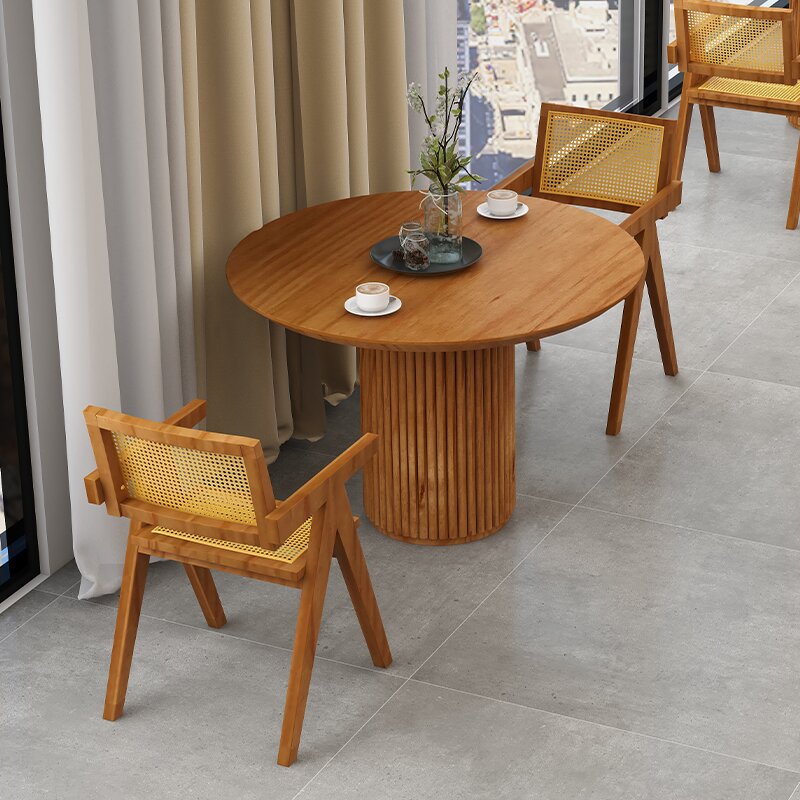 Modern Pedestal Casual Dining Table Solid Wood Round Dinner Room Kitchen Table Dark Wood 31.5"L x 31.5"W x 29.5"H Without Chairs Clearhalo 'Dining Tables & Seating' 'Dining Tables' 'dining_table' 'furn' 'furn_dining_table' 'Furniture' 'Kitchen & Dining Furniture' 5103102