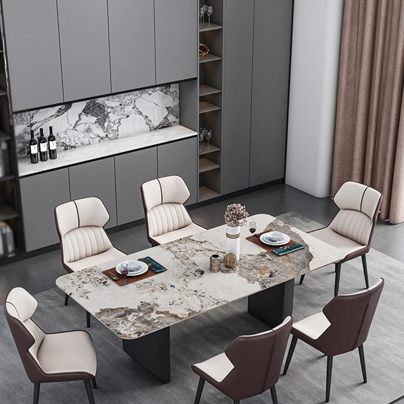 Rectangle Black Base Dining Site Table Modern Stone Double Pedestal Table Pandora Gold 55.1"L x 31.5"W x 29.5"H Without Chairs Clearhalo 'Dining Tables & Seating' 'Dining Tables' 'dining_table' 'furn' 'furn_dining_table' 'Furniture' 'Kitchen & Dining Furniture' 5103162